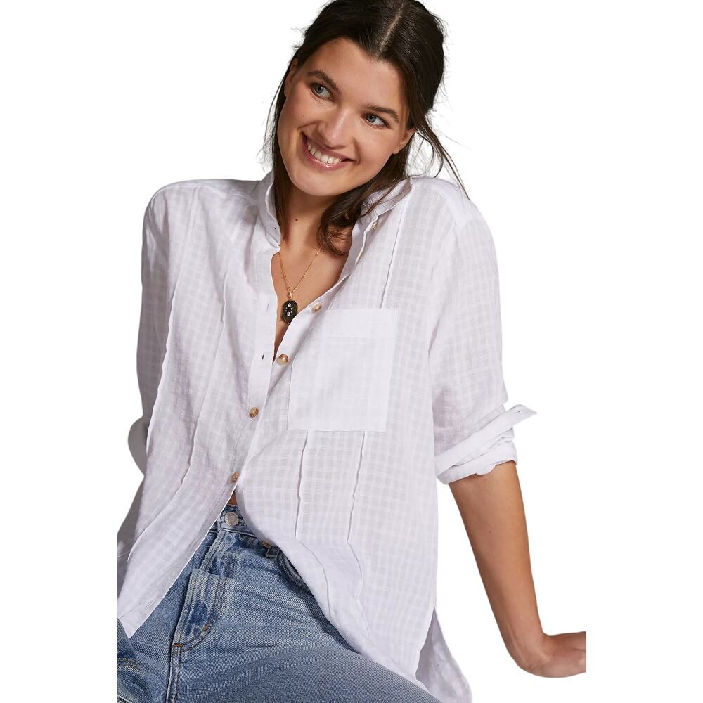 Anthropologie White Textured Tunic Button Down - Size XS